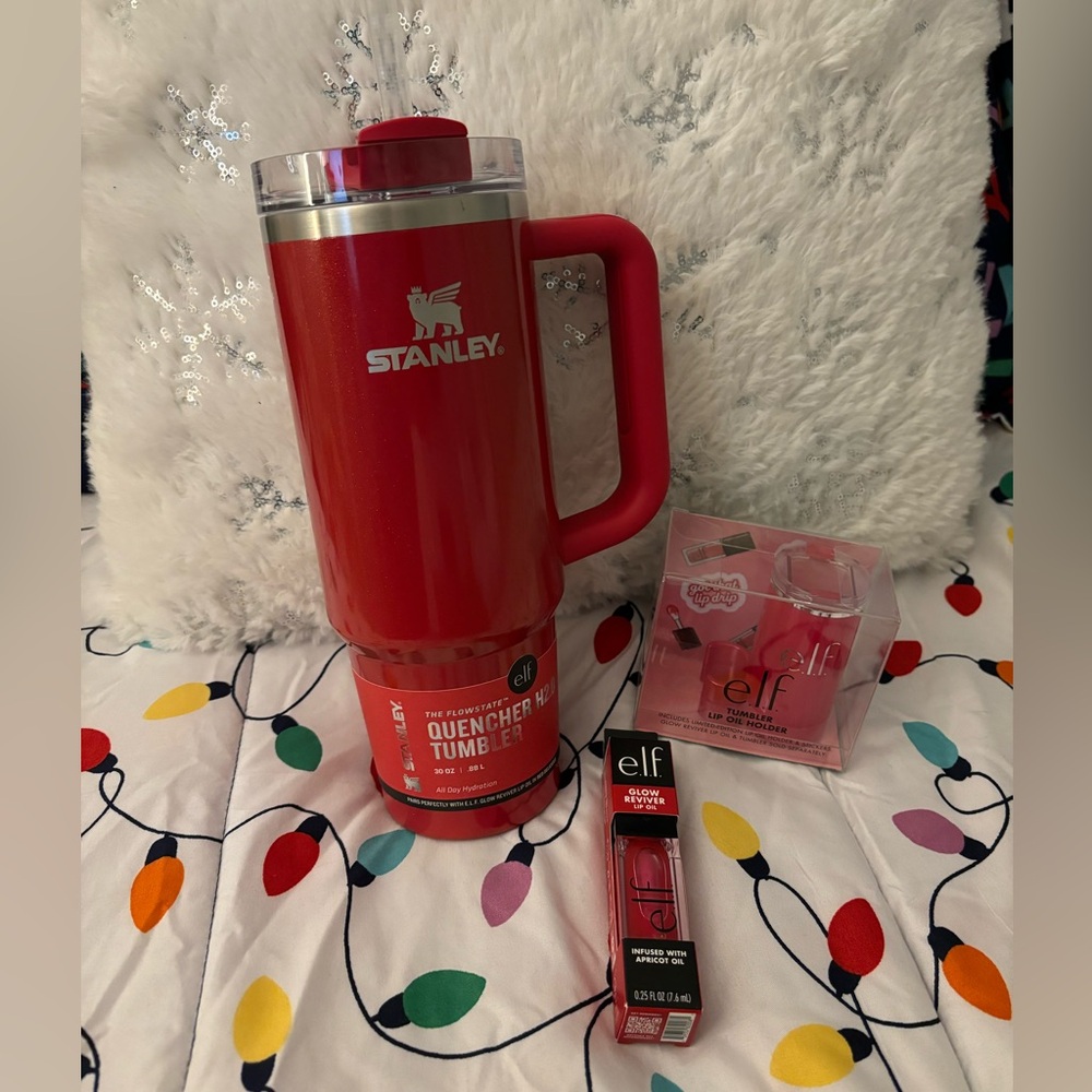 Brand new Stanley 30oz, ElfLip oil holder, red delicious lip oil